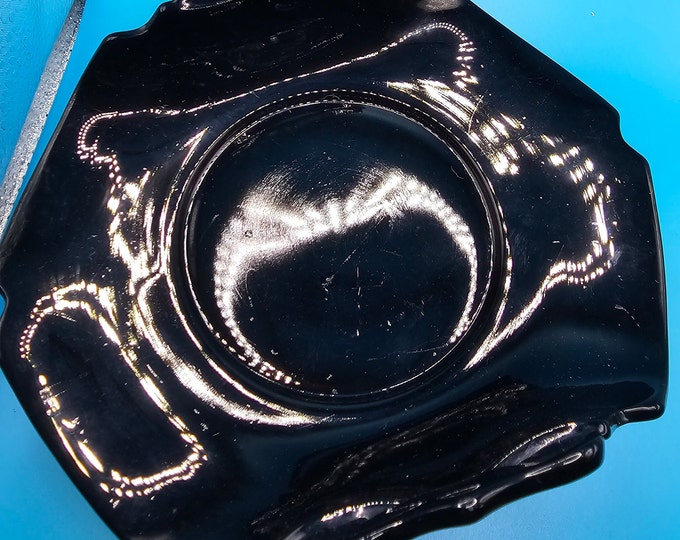 Collectible Vintage Mid-Century Modern Black Onyx Glass Handle Serving Plate C4/9