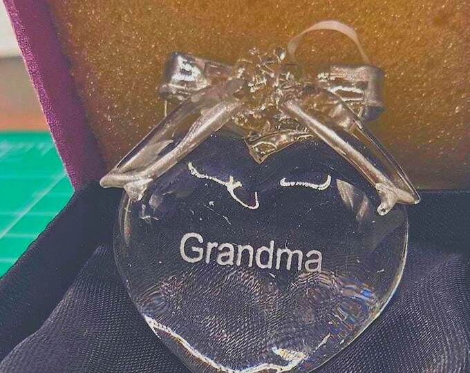 Vintage Crystal Heart Ornament: Grandma Gift in Original Box B2/9