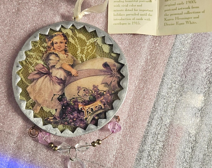 Vintage Beloved Times by Silvestri Plaque Angel Ornaments Set of 2 C1/24