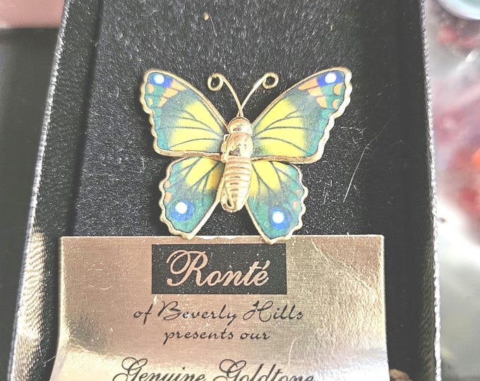 Vintage Small gold Butterfly Lapel Brooch Ronte (closet)
