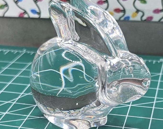 Vintage 1970s Oneida Crystal Rabbit Figurine, Sparkling Glass Bunny Statue
