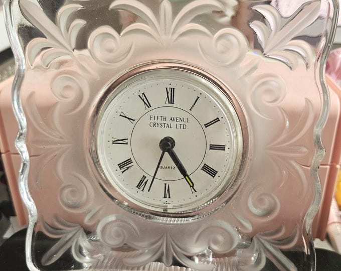 Fifth Ave Crystal Renaissance 5" Clock frosted Crystal Quartz (Shelf)