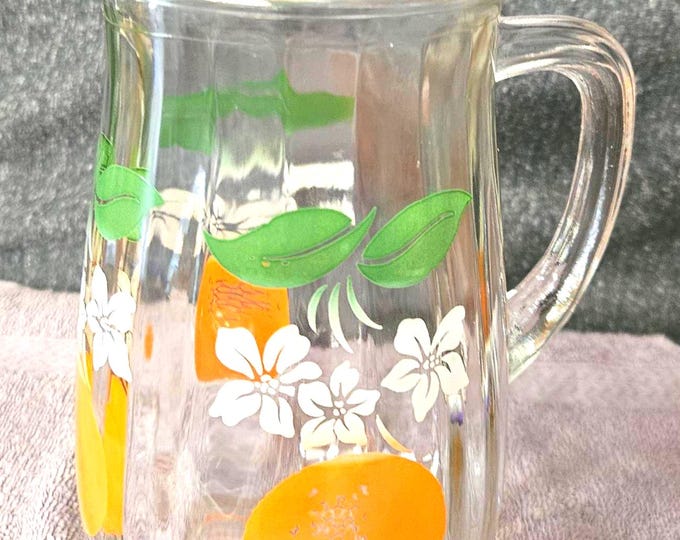 Vintage orange juice pitcher clear glass blossom pattern A6/12