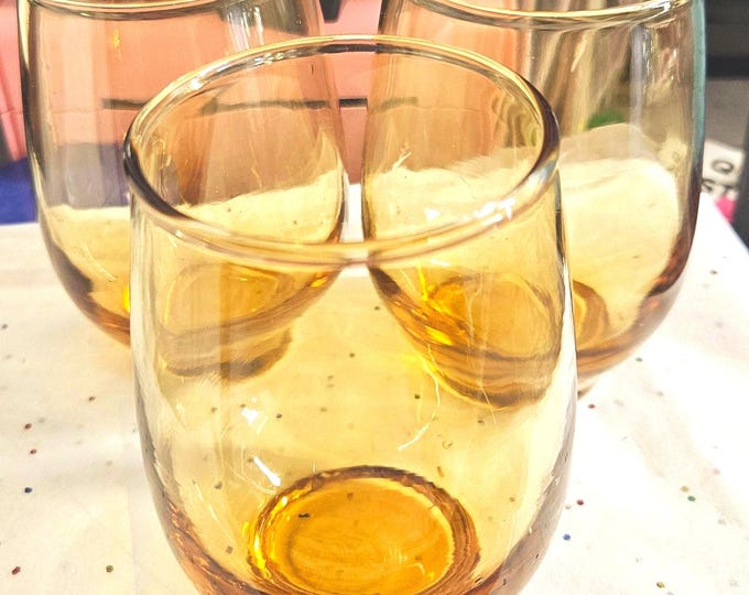 Vintage Set of 3 1950s Amber Glass whiskey/juice bar glasses C10/28