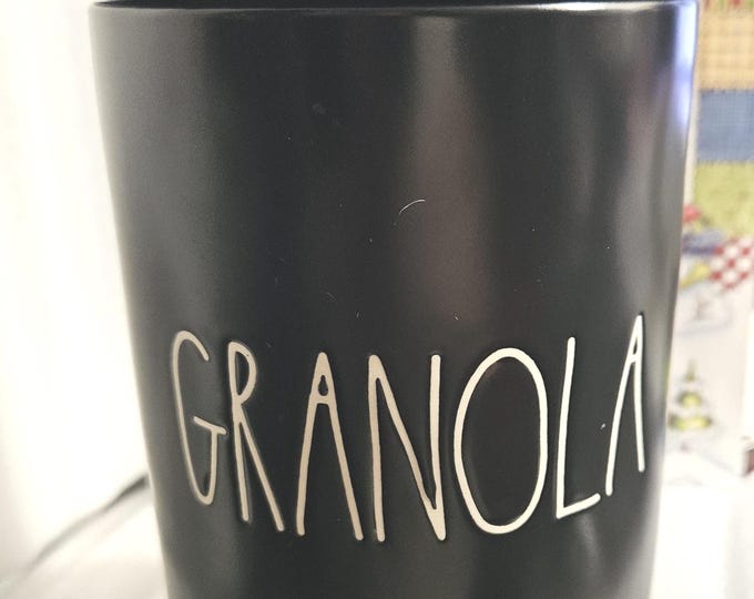 Rae Dunn GRANOLA Tall black Cainster Jar with white Lettering RD2/1