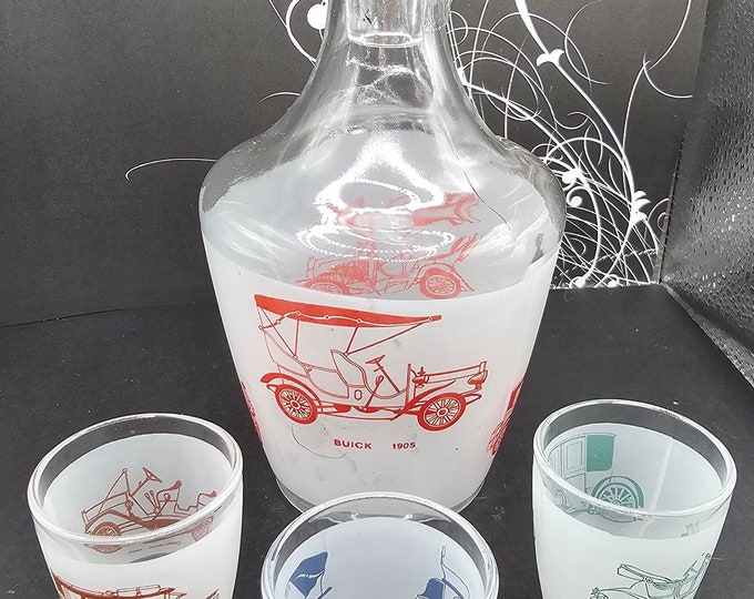 Classic Cars Shot Glasses And Decanter Set From France Vintage C10/02