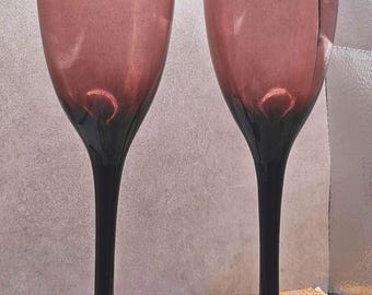 Set of 2 Amethyst Champagne Flutes – Elegant Glassware, 9 Inch Tall