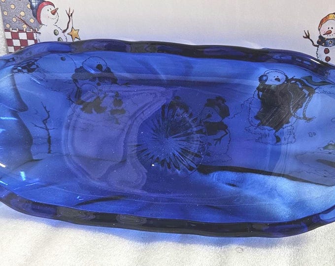 Cobalt Blue Glass Desert Banna Split Dish Anchor Hocking C5/01
