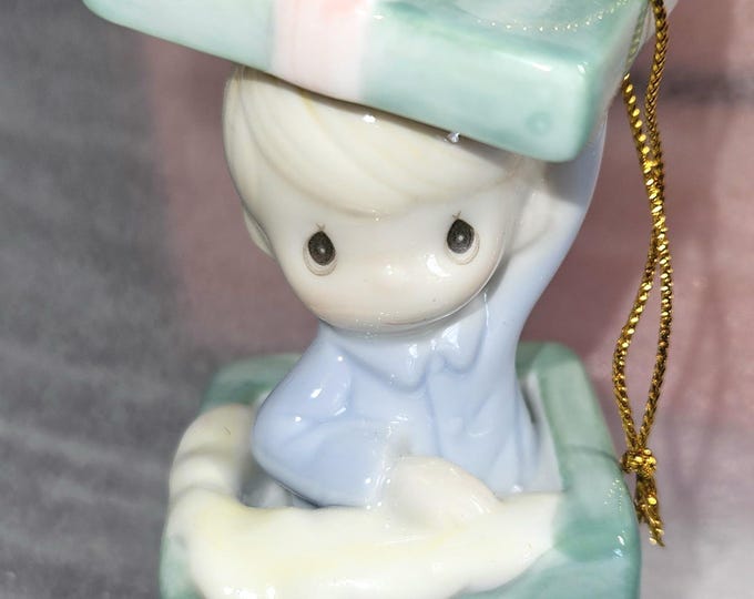 2001 Enesco Precious Moments Brighten Up collection (Boy Hiding In Gift Box) Ornament 105374 New in box.