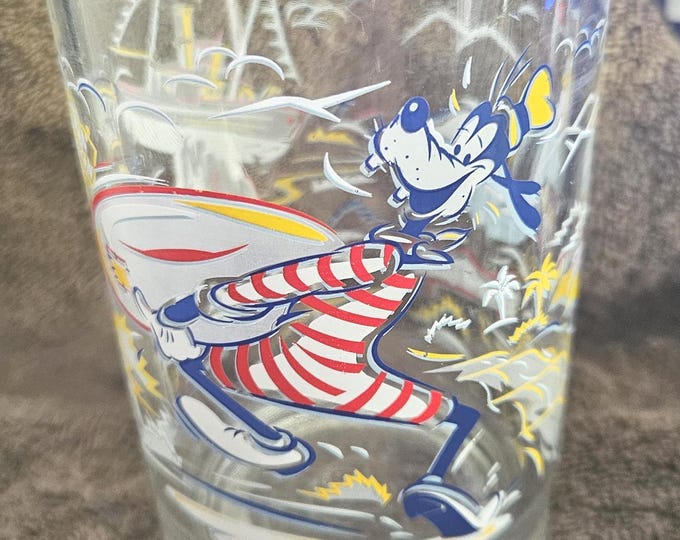 VINTAGE Disney World 25th Anniversary Glass Goofy Blizzard Beach Typhoon Lagoon D1/10