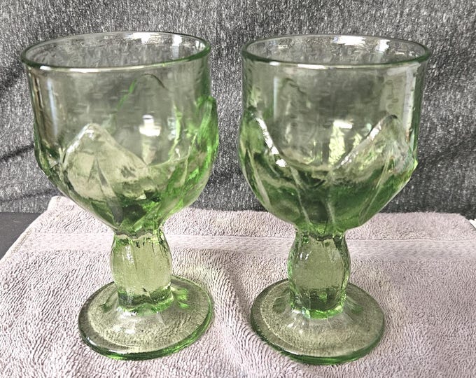 Vintage Tiffin Franciscan Cabaret 5.5" Green Lotus Footed Wine Goblets set of 2 A6/14