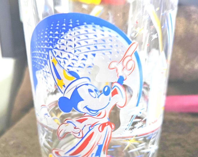Walt Disney World Epcot 25th Anniversary Remember the Magic with Mickey Mouse Collectors Glass Cup Mug D5/33