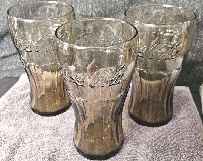 Libbey Coca Cola Coke Glass 6" Tall Vintage 12oz Light brown  set of 3