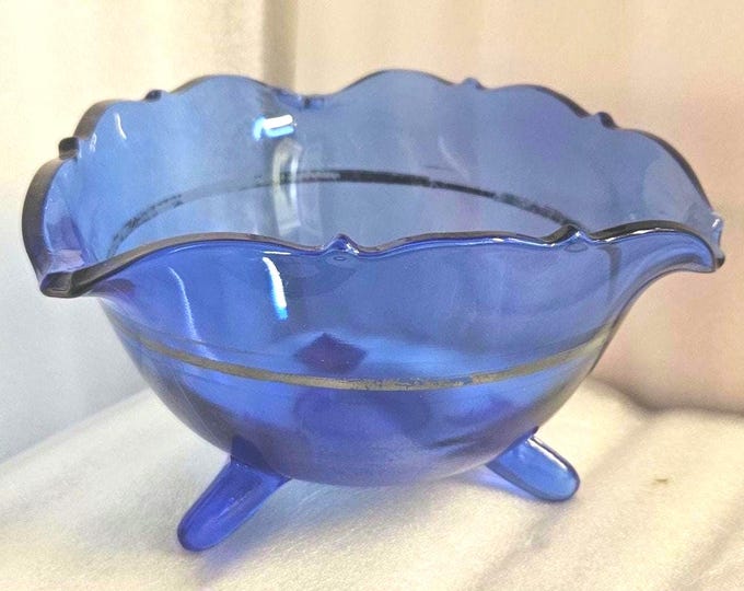 Vintage LE Smith Mt. Pleasant Double Shield Cobalt Blue 3-Footed Dish D6/12