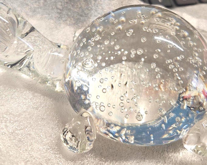 Vintage Turquoise Art Glass Paperweight with Controlled Bubbles, C9/23.