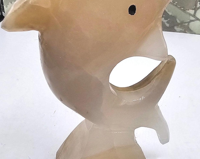 Rare Vintage carved Gemstone Agate Small Figurine Hand Carved Dolphin Statuette F10/11