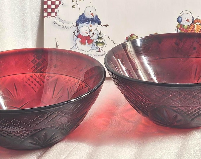 Vintage Set of 2 Ruby Red Luminarc Cristal D'Arques Cereal bowls C5/6