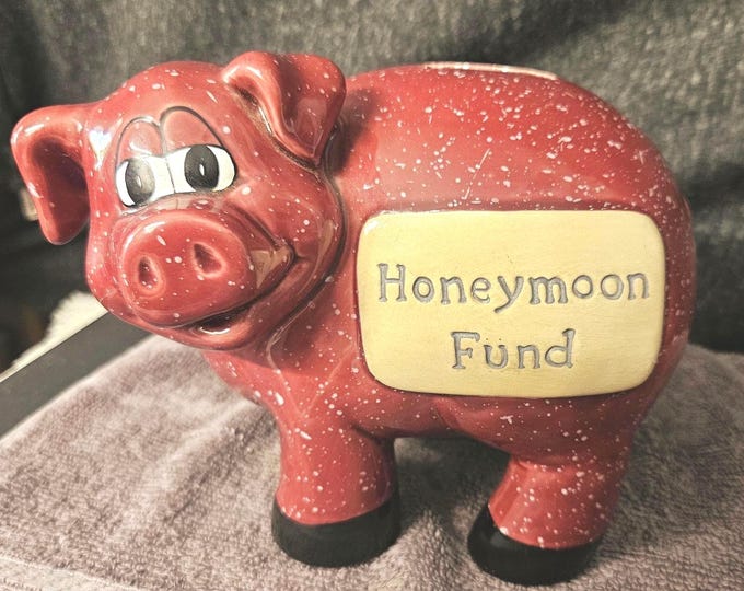 Honey Moon Money Piggy Bank - Pottery Stoneware - Brown with Sponged Glaze - A6/4