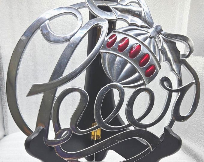 Vintage Lenox silver cheer trivet with red accents, C1/7.