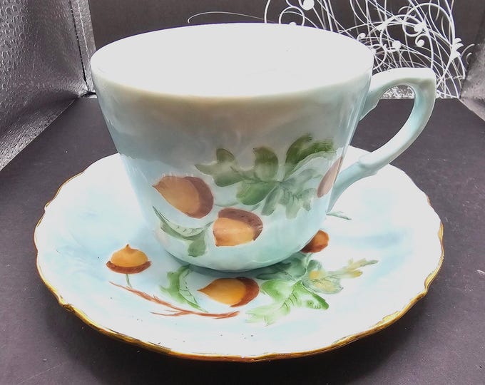 Vintage Phyllis Rainee Tea Cup and Saucer Set, Blue and White Studio Pottery, Hand Painted Whimsical Ceramic Teacup, Artisan F3/22