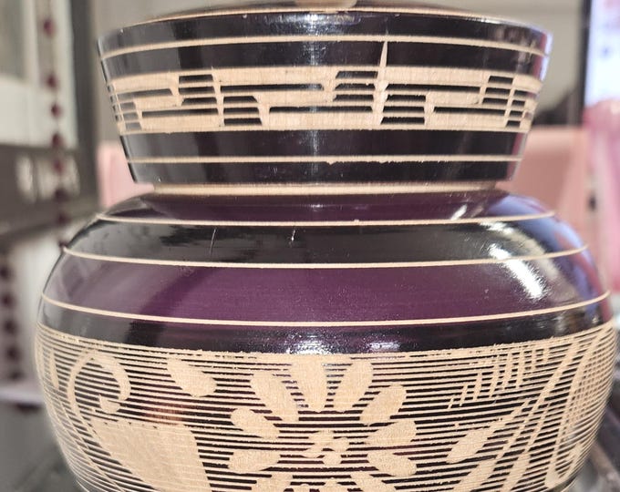 Carved Mexican Folk Art Wooden Lidded Jar Bowl SIGNED Trinket, Herb LN B6/12