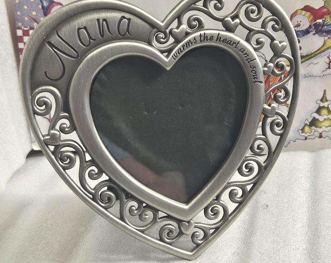 Malden Pewter Picture Frame with a floating heart and "Nana" written across the top.
