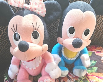 Conjunto de peluches vintage de Mickey y Minnie de Disney Baby de 1984, 30 cm (12 pulgadas), Hasbro Plushie A8/30