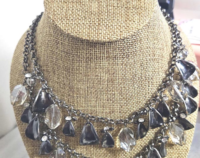 Chunky Boho Chic Crystal Cluster featuring light gray crystals on a black chain.