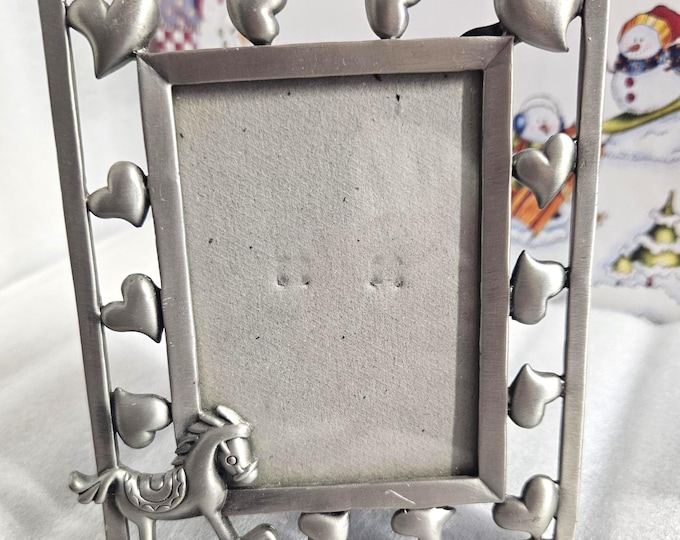 Metal picture frame with rocking horse and floating Heart 2.5 x 3.625 inches (J box)