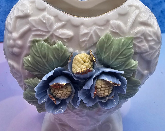 Porcelain Vase with Blue Flowers and Gold Trim A10/25