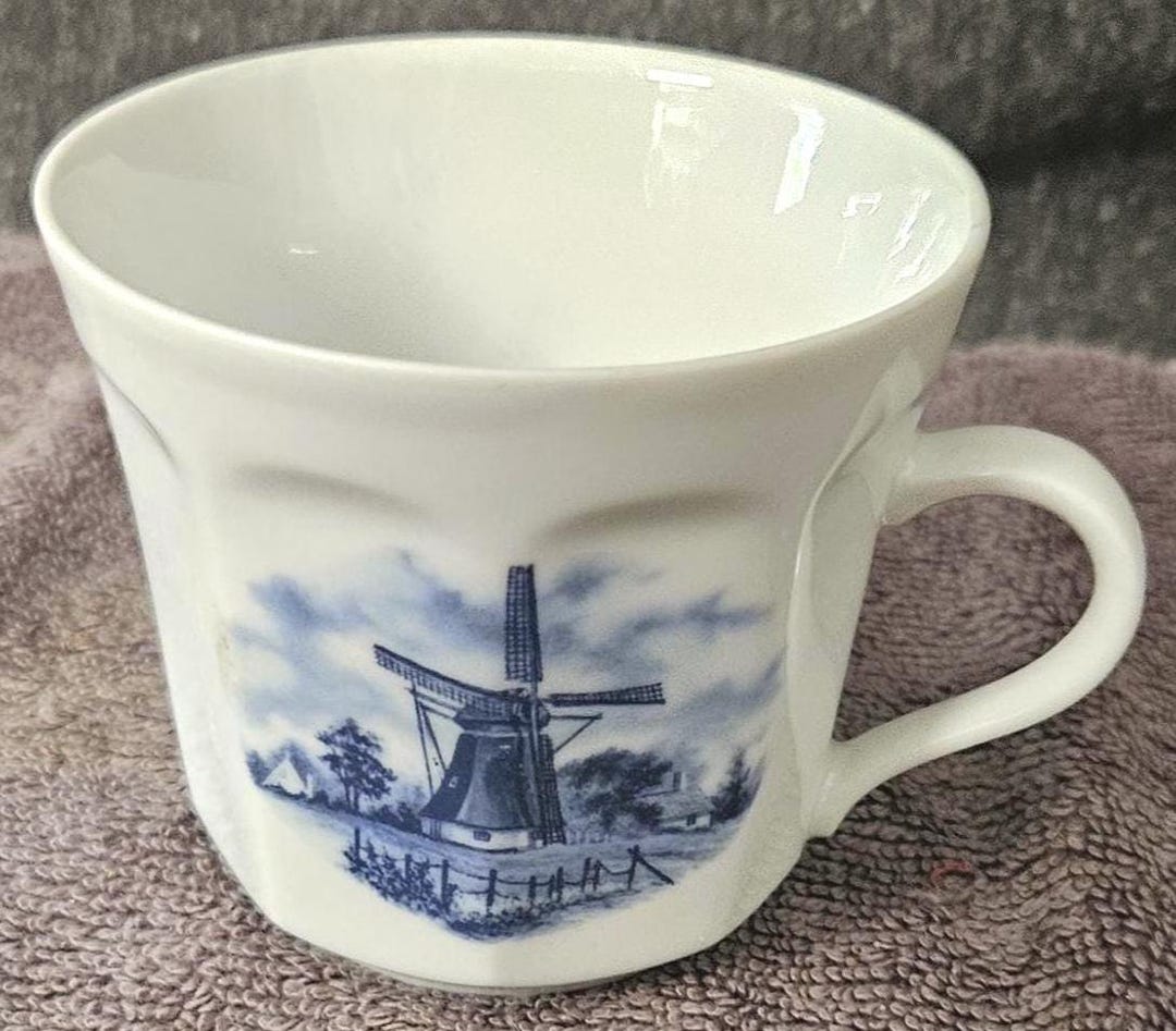 Mug En Porcelaine De Delft Bleu Et Blanc - Décor 'Le Moulin' Signé Ter Steege - Occasion
