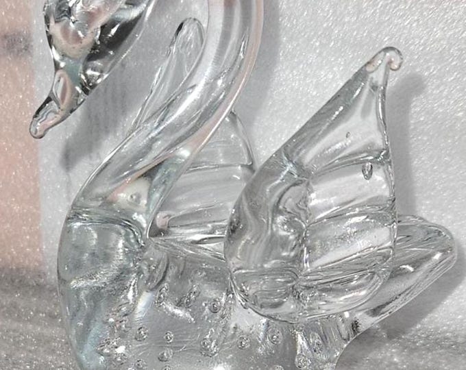 Vintage MCM Mid-Century Modern Clear Studio Art Glass Figurine Swan Bird A2/22