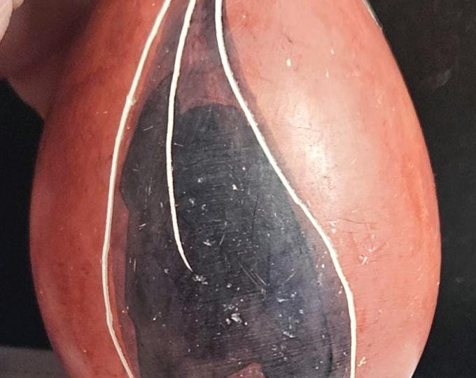 Handcrafted Kenyan Soapstone Egg - Red and Black Carved Design A1/34