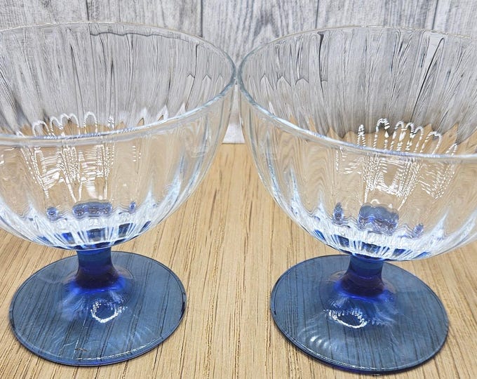 Italian Glass Cobalt Clear Footed Stemmed Sorbet Dessert Wine Glasses Lot of 2.