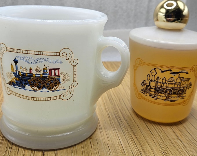 Avon Iron Horse Milk Glass shaving mug and deep woods aftershave 1974 C2/2/20