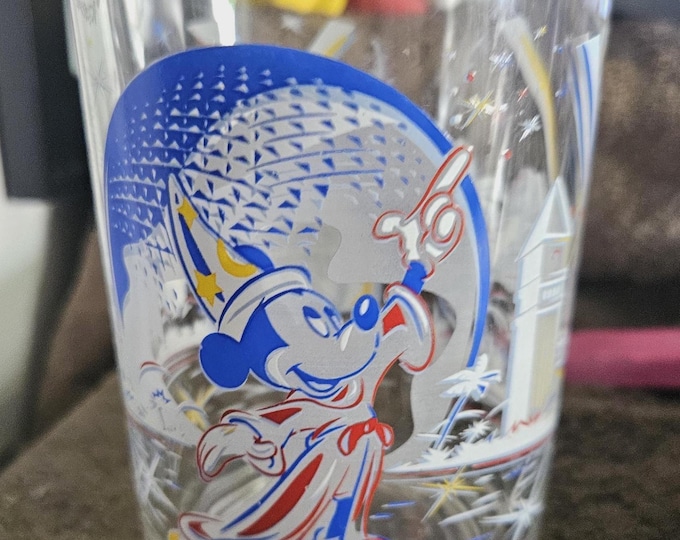 Walt Disney World Epcot 25th Anniversary Remember the Magic with Mickey Mouse Collectors Glass Cup Mug D5/33