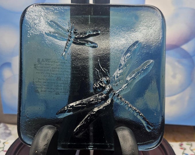 Vintage Contemporary Blue Art glass Dragonfly tile A2/27