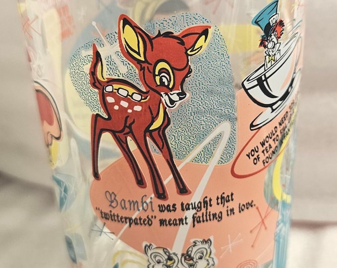 VINTAGE Disney World 25th Anniversary Glass Pinocchio Tinkerbell and bambi D1/11