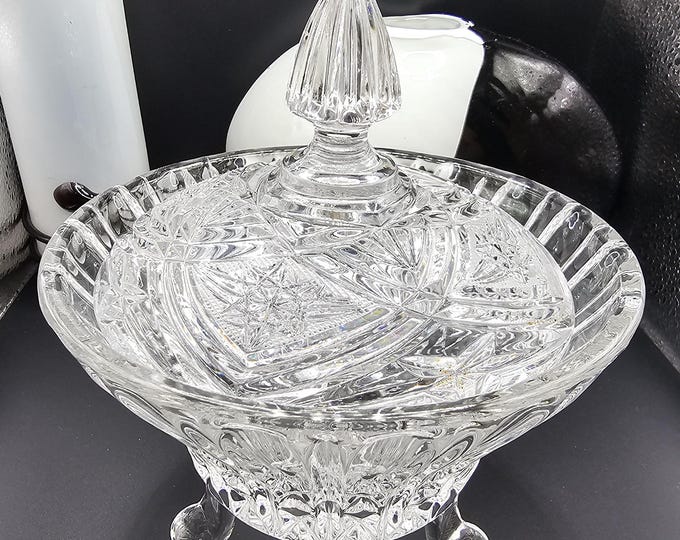 Vintage Lead Crystal Footed Lidded Candy Dish B10/01