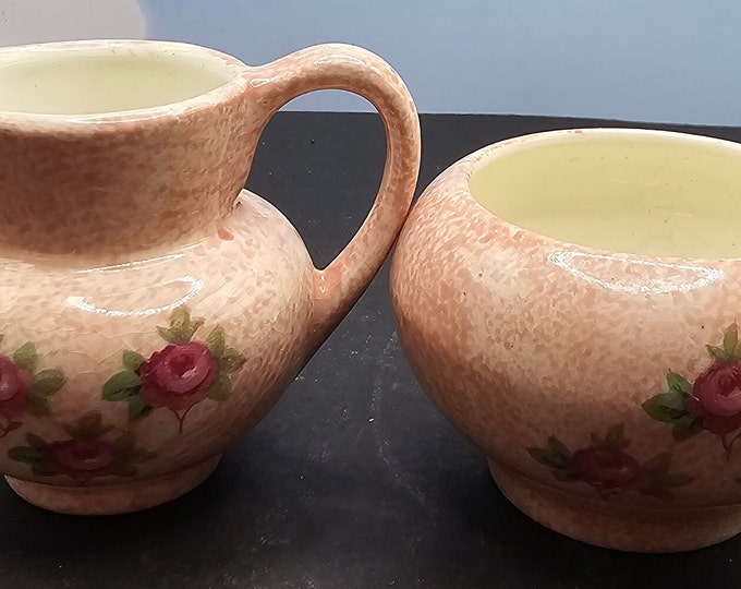 Vintage Lancaster & Sandland LTD Hanley England Blue Pink Roses Cream and Sugar F9/08