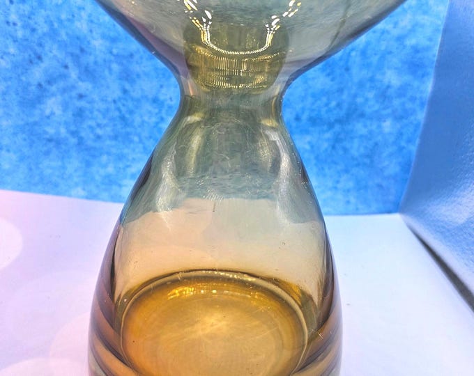 Vintage MCM Amber Glass Vase, Large Curvy Hourglass Flower Vase, Retro Mid Century Modern Home Decor, Yellow Art Glass