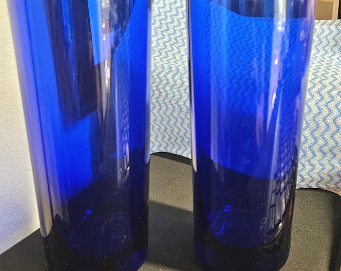 Vintage Set of 2 Cristar Lexington Cobalt Blue Coller Glasses Tumblers 11.25 oz