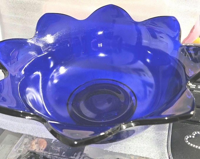 Vintage Pressed Glass Bowl Cobalt Blue Bowl A2/3