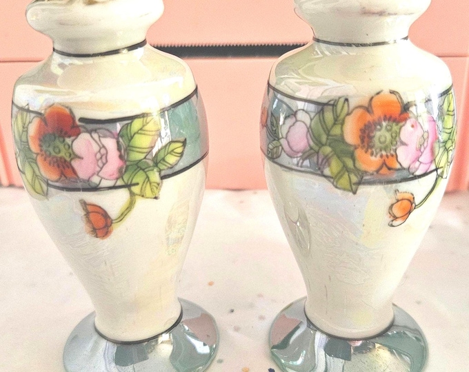 Blue and white Floral Luster Salt and pepper shakers A8/26