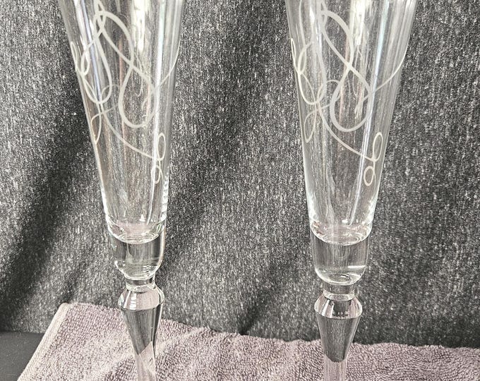 Champagne Toasting Flutes- Mikasa "Love Story" Set of 2 Vintage (printer)