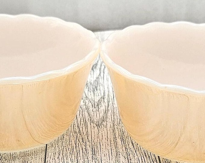 3 Vintage Fire King Peach Lusterware Scalloped Edge Dessert Bowl Iridescent 3.75" A8/4