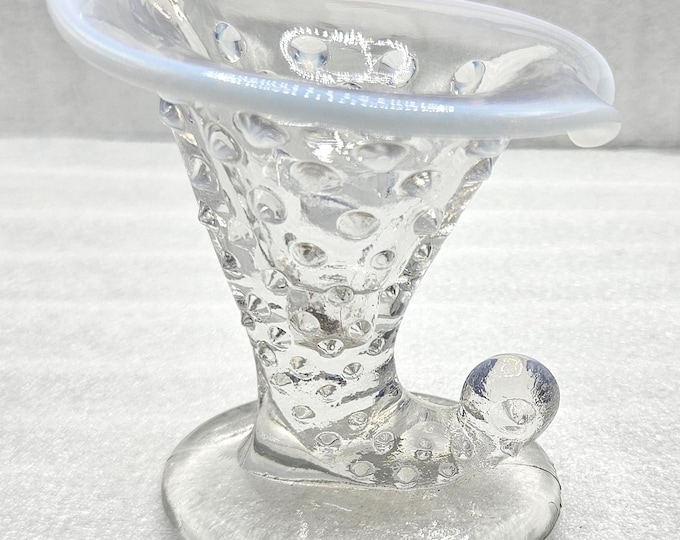 Vintage Fenton Glass Moonstone Opalescent Hobnail Mini Cornucopia Vase C1/26