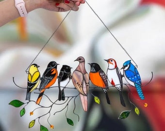 Hanger Mini Gebrandschilderde Vogel Glazen Raamversieringen Acryl Muur Opknoping Gekleurde Vogels Decor Kamer Accessoires Skandi Navis Chen Decor Mot