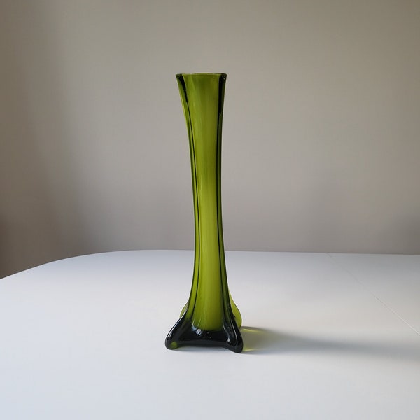 Vintage Lime Green Arching Glass Vase