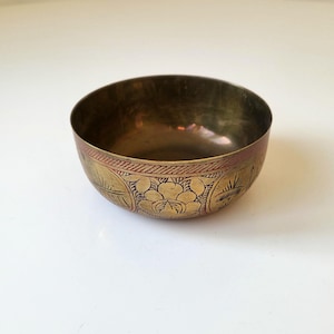 Small Engraved Vintage Indian Brass Bowl
